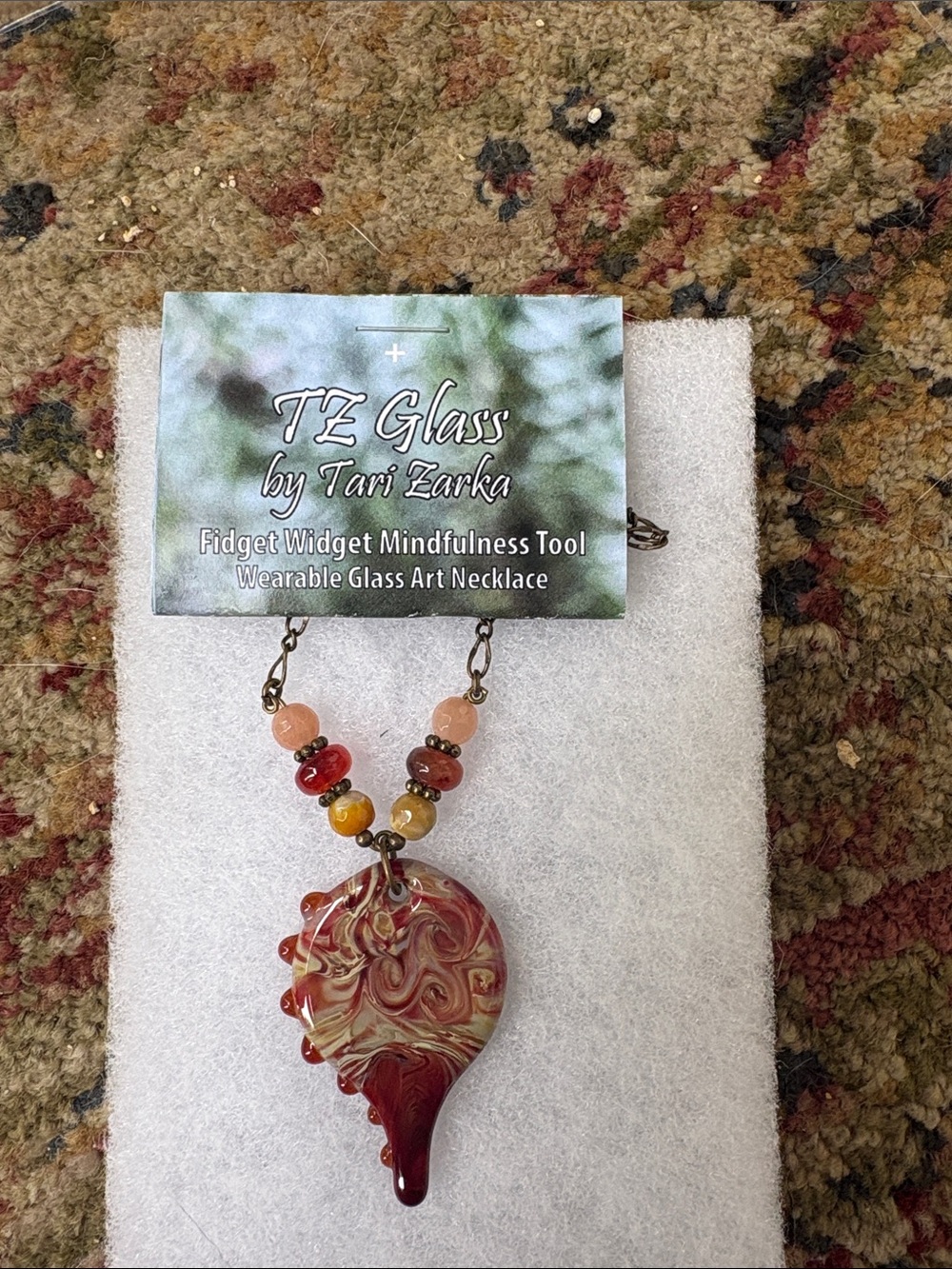 Handcrafted Red Swirl Glass Pendant Necklace - Women Jewelry - Picture 2 of 2